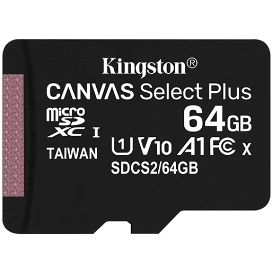 Kingston 64GB Canvas Select Plus Micro SD Card - U1, V10, A1, Up To 100MB/s