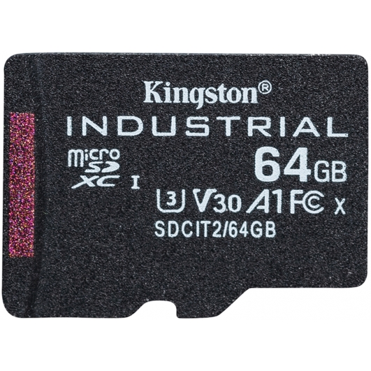 Kingston 64GB Industrial Micro SD (SDXC) Card U3, V30, A1, 100MB/s R, 80MB/s W, No Adapter