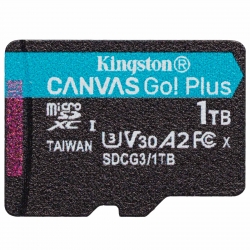 1TB (1000GB) Kingston Canvas Go Plus Micro SD (SDXC) Card, U3, V30, A2, 170MB/s R, 90MB/s W