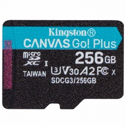 256GB Kingston Canvas Go Plus Micro SD (SDXC) Card, U3, V30, A2, 170MB/s R, 90MB/s W