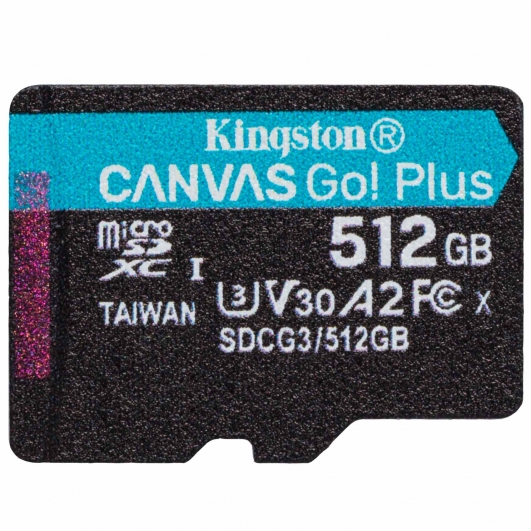 512GB Kingston Canvas Go Plus Micro SD (SDXC) Card, U3, V30, A2, 170MB/s R, 90MB/s W