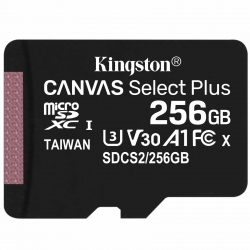 256GB Kingston Canvas Select Plus Micro SD (SDXC) Card, U3, V30, A1, 100MB/s R, 85MB/s W