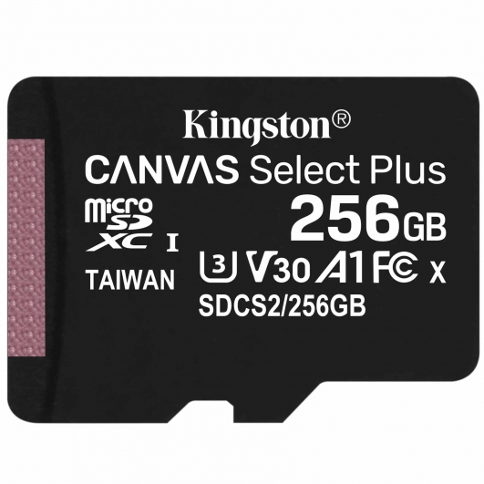 Kingston 256GB Canvas Select Plus Micro SD Card - U3, V30, A1, Up To 100MB/s