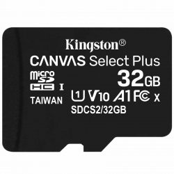 32GB Kingston Canvas Select Plus Micro SD (SDHC) Card, U1, V10, A1, 100MB/s R, 10MB/s W