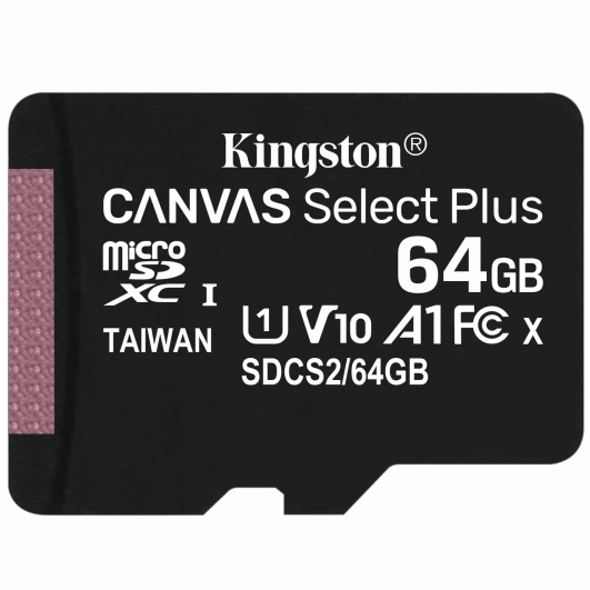 Kingston 64GB Canvas Select Plus Micro SD Card - U1, V10, A1, Up To 100MB/s