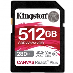 512GB Kingston Canvas React Plus SD (SDXC) Card, UHS-II, U3, V60, 280MB/s R, 150MB/s W