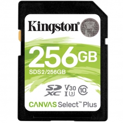 256GB Kingston Canvas Select Plus SD (SDXC) Card, U3, V30, 100MB/s R, 85MB/s W