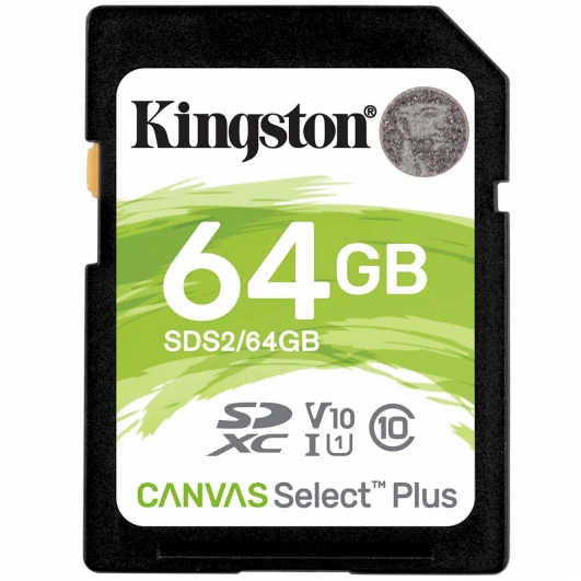 Kingston 64GB Canvas Select Plus SD Card - U1, V10, Up To 100MB/s