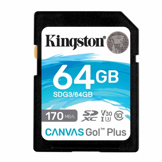 Kingston 64GB Canvas Go Plus SD Card - U3, V30, Up To 170MB/s