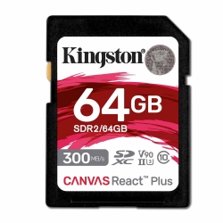 64GB Kingston Canvas React Plus SD (SDXC) Card, UHS-II, U3, V90, 300MB/s R, 260MB/s W