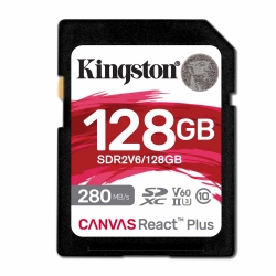 128GB Kingston Canvas React Plus SD (SDXC) Card, UHS-II, U3, V60, 280MB/s R, 100MB/s W