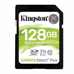 128GB Kingston Canvas Select Plus SD (SDXC) Card, U3, V30, 100MB/s R, 85MB/s W